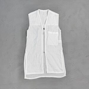 Helmut Lang White Woven Ramie Top w/ Zip Closure Women's Medium